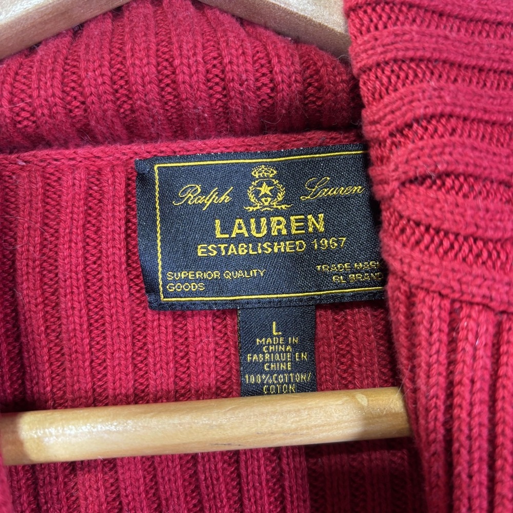 Lauren Ralph Lauren Sweater Womens Large Red Cowl Neck Buckle Rib Knit Pullover - Picture 3 of 6